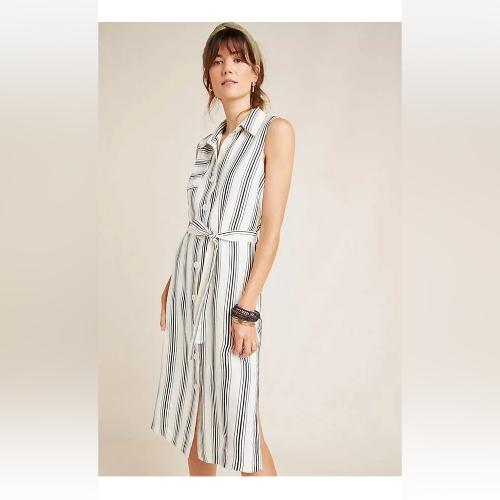 Anthropologie Maeve Esther Striped Shirtdress Black And Cream Size 4